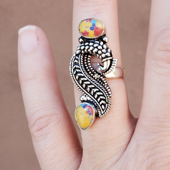 New Mosaic Jasper 925 Silver Peacock Ring. - Picture 2 of 14